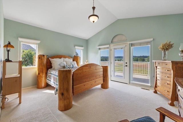7920 S Parway Ln, Cheney, WA 99004 - bedroom featuring carpet floors, access to outside, lofted ceiling, and baseboards