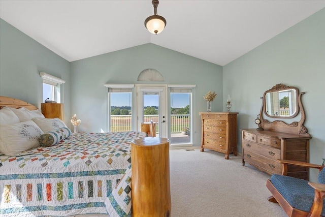 7920 S Parway Ln, Cheney, WA 99004 - carpeted bedroom featuring access to exterior, lofted ceiling, and french doors