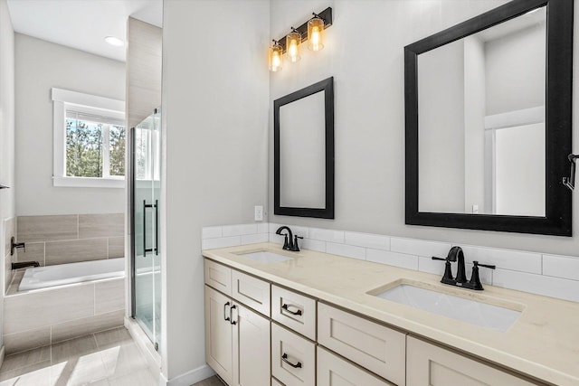 40083 Lake Terrace Ct, Loon Lake, WA 99148 - full bath with double vanity, a bath, and a shower stall