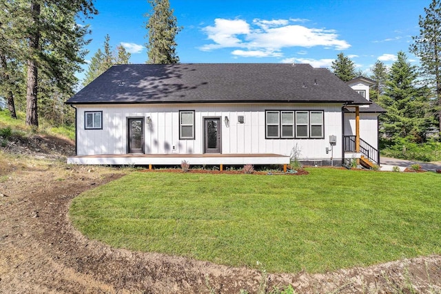 40083 Lake Terrace Ct, Loon Lake, WA 99148 - rear view of property with a yard, roof with shingles, and a wooden deck