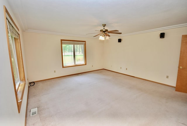 3704 E Pineland Rd, Colbert, WA 99005 - unfurnished room featuring a ceiling fan, ornamental molding, baseboards, and light carpet
