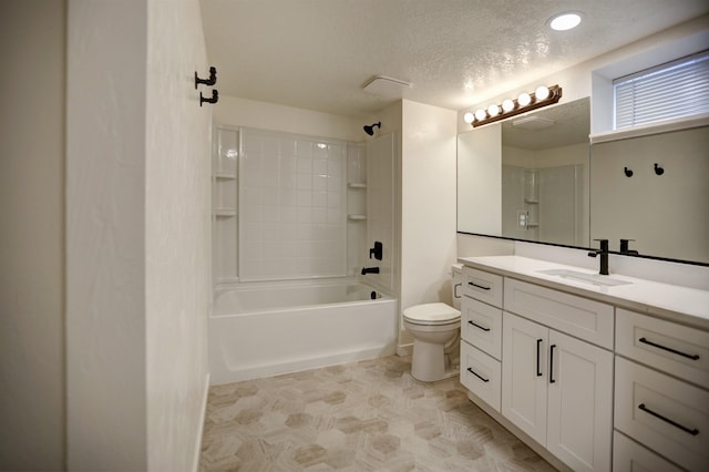5320 N Ash St, Spokane, WA 99205 - full bath with vanity, shower / bathtub combination, a textured ceiling, and toilet