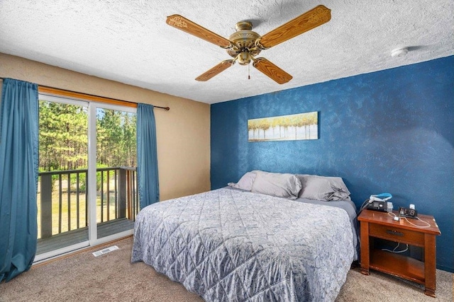 4615 E Russell Rd, Colbert, WA 99005 - bedroom with carpet, access to outside, a textured ceiling, and a ceiling fan