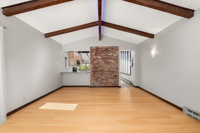 2111 E 34th Ave, Spokane, WA 99203 - unfurnished living room featuring light wood-style flooring, a baseboard heating unit, and baseboards