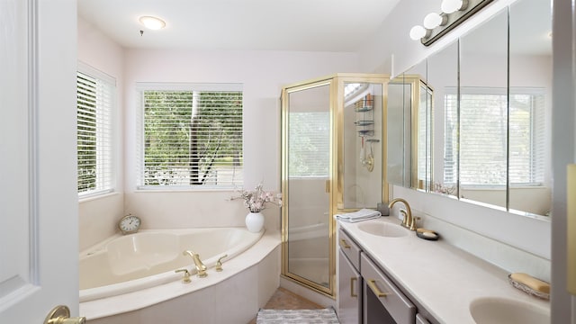 36918 N Valley Rd, Chattaroy, WA 99003 - bathroom with a bath, double vanity, and a stall shower