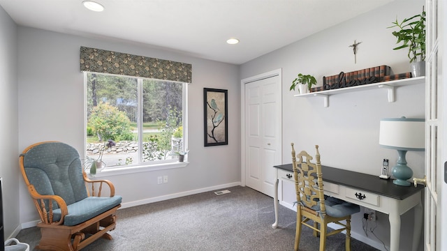 36918 N Valley Rd, Chattaroy, WA 99003 - office area featuring healthy amount of natural light, baseboards, dark carpet, and recessed lighting