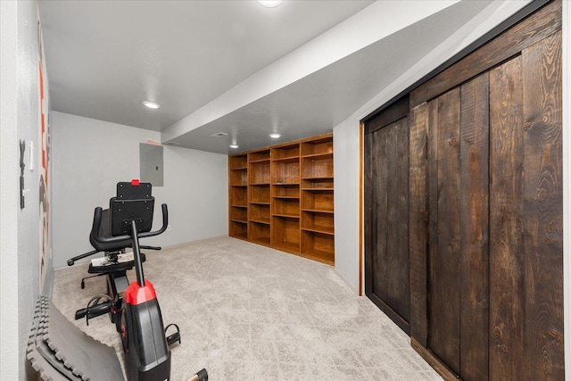 16324 N Cimmeron Ct, Nine Mile Falls, WA 99026 - workout area featuring carpet flooring, electric panel, and recessed lighting