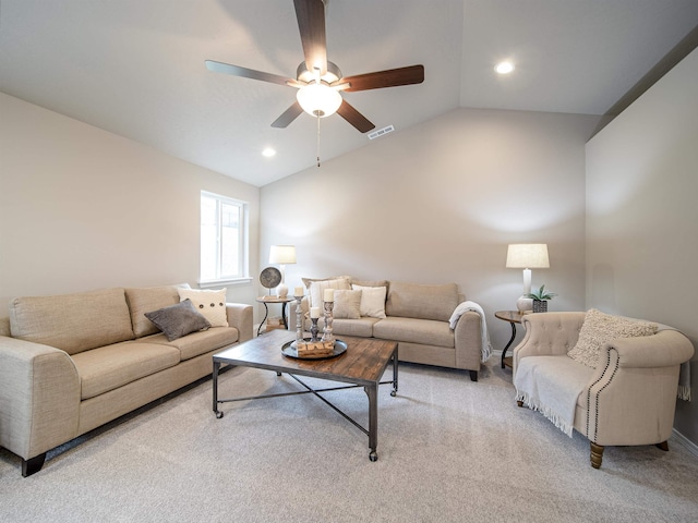 1474 W 67th Avenue Lot 2Block 3 - Edgewood, Spokane, WA 99224 - carpeted living room featuring ceiling fan, vaulted ceiling, recessed lighting, and baseboards