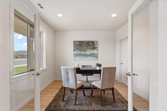 1624 W 68th Ave Unit 2/2Timberline, Spokane, WA 99224 - dining area with french doors, light wood finished floors, a desk, baseboards, and recessed lighting