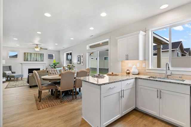 1624 W 68th Ave Unit 2/2Timberline, Spokane, WA 99224 - kitchen featuring a sink, plenty of natural light, ceiling fan, decorative backsplash, and recessed lighting
