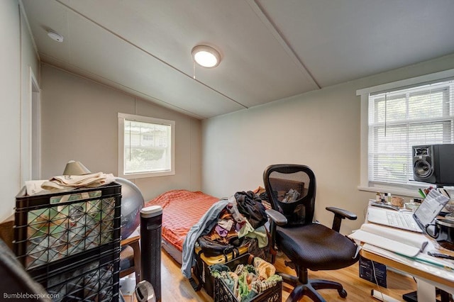 1621 W 9th Ave, Spokane, WA 99223 - bedroom with lofted ceiling, multiple windows, and wood finished floors