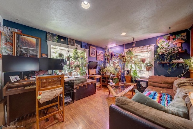 1621 W 9th Ave, Spokane, WA 99223 - living room with wood finished floors, a textured ceiling, and recessed lighting