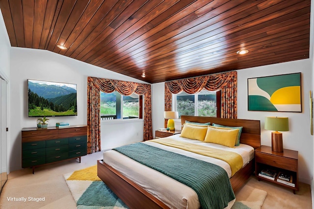 128C Buena Vista Rd, Colville, WA 99114 - carpeted bedroom with wooden ceiling, lofted ceiling, and recessed lighting