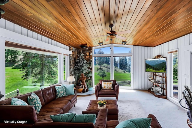128C Buena Vista Rd, Colville, WA 99114 - sunroom with wood ceiling, vaulted ceiling, and carpet floors