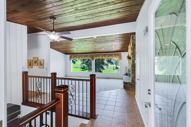 128C Buena Vista Rd, Colville, WA 99114 - hall with wood ceiling, an upstairs landing, and tile patterned flooring