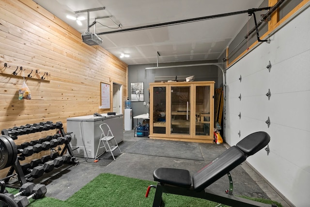 1812 E Columbia Ave, Spokane, WA 99208 - garage with a garage door opener and wooden walls