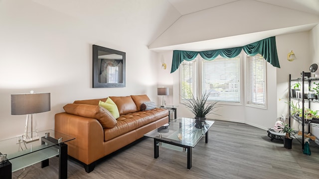 6314 W Skagit Ave, Spokane, WA 99208 - living area featuring wood finished floors, vaulted ceiling, and baseboards