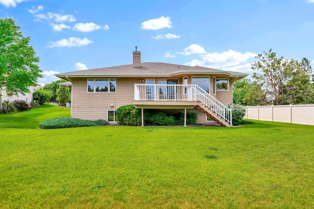 4605 E Birkdale Ln, Spokane, WA 99223 - rear view of property with stairs, a chimney, and a wooden deck
