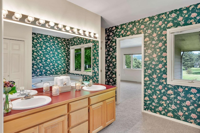 4605 E Birkdale Ln, Spokane, WA 99223 - full bathroom with wallpapered walls and double vanity
