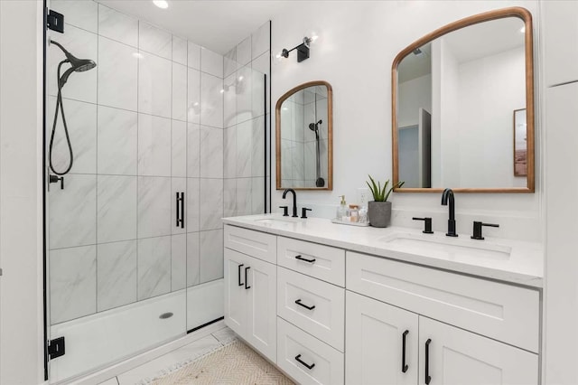 9610 S Mullen Hill Rd, Spokane, WA 99224 - full bath featuring double vanity, a stall shower, and tile patterned flooring