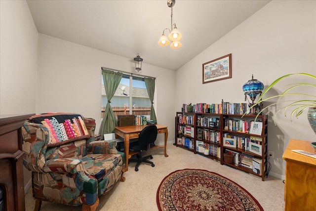 813 Tamarack Ln, Chewelah, WA 99109 - carpeted office with vaulted ceiling and a chandelier