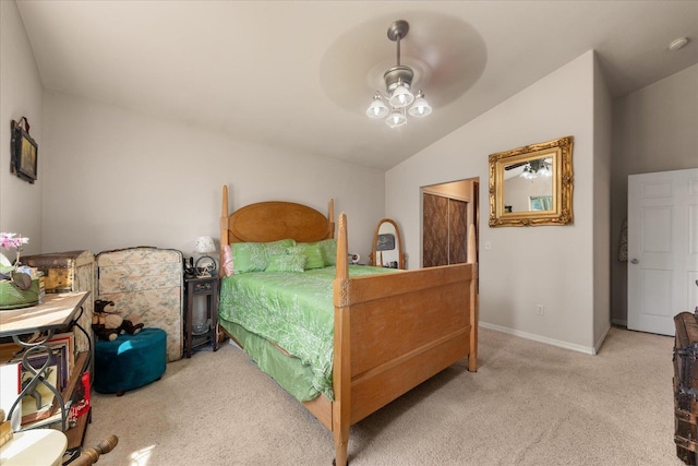 813 Tamarack Ln, Chewelah, WA 99109 - carpeted bedroom featuring vaulted ceiling, baseboards, and ceiling fan