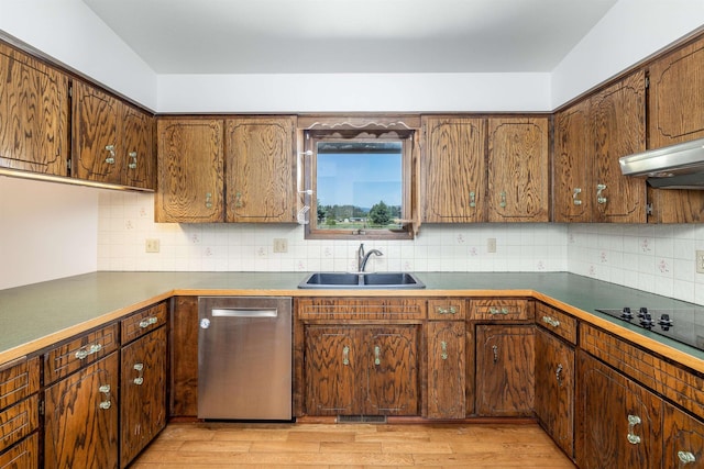 24615 E Joseph Ave, Otis Orchards, WA 99027 - kitchen with dishwasher, a sink, light wood-style floors, and decorative backsplash