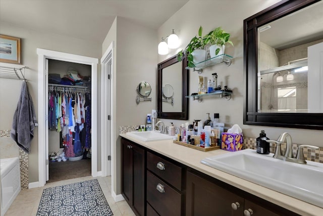 726 E Colbert Rd, Colbert, WA 99005 - bathroom with a shower stall, double vanity, a spacious closet, tile patterned flooring, and a tub to relax in