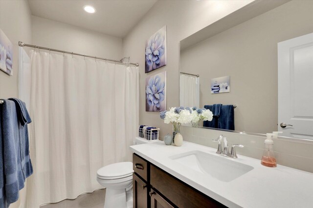 18381 E 17th Ave, Greenacres, WA 99016 - bathroom featuring vanity, recessed lighting, and a shower with curtain
