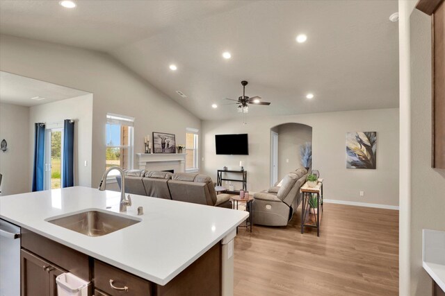 18381 E 17th Ave, Greenacres, WA 99016 - kitchen with light countertops, recessed lighting, open floor plan, light wood-type flooring, and a ceiling fan