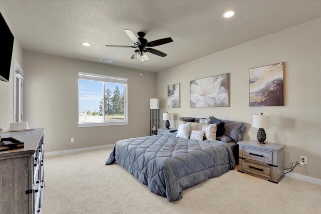 18381 E 17th Ave, Greenacres, WA 99016 - carpeted bedroom with recessed lighting, ceiling fan, and a textured ceiling