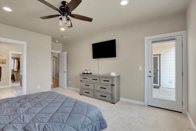 18381 E 17th Ave, Greenacres, WA 99016 - bedroom featuring light carpet, recessed lighting, ceiling fan, and a walk in closet