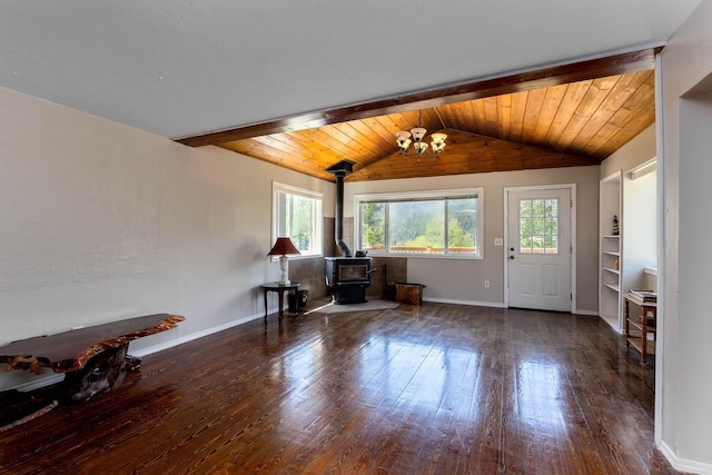 337 Lehigh Hill Rd, Metaline Falls, WA 99153 - entryway featuring a wood stove, hardwood / wood-style flooring, and a chandelier