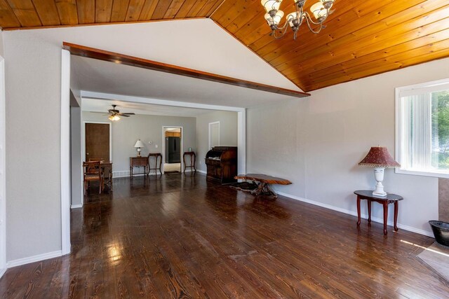 337 Lehigh Hill Rd, Metaline Falls, WA 99153 - empty room featuring a chandelier, wooden ceiling, hardwood / wood-style floors, and ceiling fan