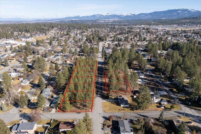 11206 E 27th Ave Lot 10, Spokane Valley, WA 99206 - aerial view of residential area featuring a mountain backdrop and property boundaries highlighted