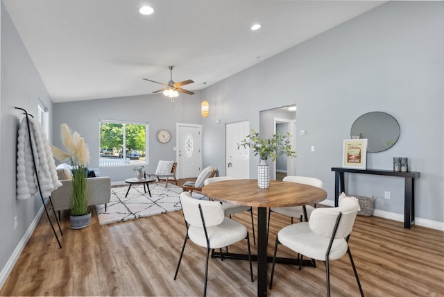 1010 E Montgomery Ave, Spokane, WA 99207 - dining area with wood finished floors, lofted ceiling, a ceiling fan, and recessed lighting
