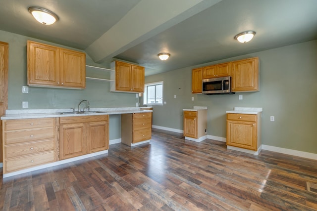 109 E 6th St, Deer Park, WA 99009 - kitchen with stainless steel microwave, dark wood-style floors, and light countertops