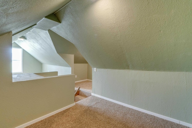 109 E 6th St, Deer Park, WA 99009 - additional living space with carpet, vaulted ceiling, a textured ceiling, and a textured wall