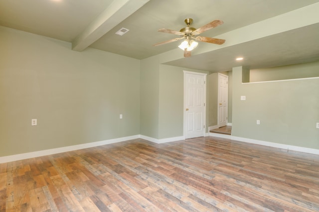 109 E 6th St, Deer Park, WA 99009 - unfurnished room featuring ceiling fan, wood finished floors, beamed ceiling, and recessed lighting