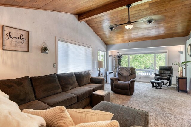 1407 S Shamrock St, Veradale, WA 99037 - living area featuring wood ceiling, carpet flooring, healthy amount of natural light, and a ceiling fan