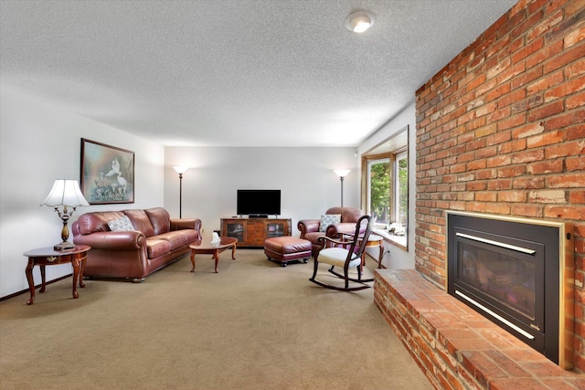 5311 W Shawnee Ave, Spokane, WA 99208 - carpeted living area featuring a textured ceiling and a fireplace