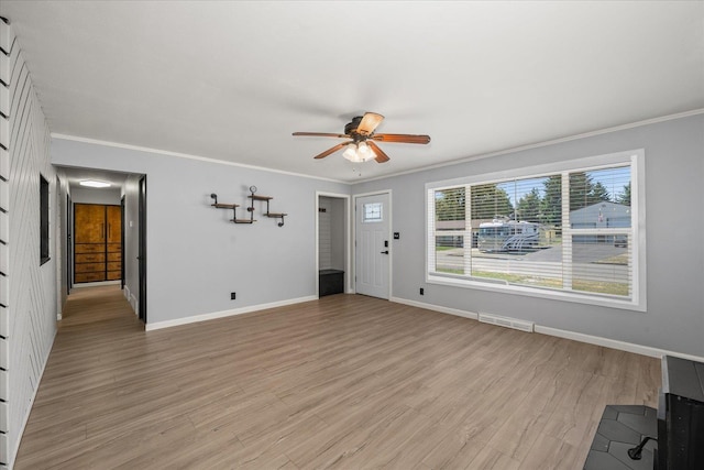 10413 E 6th Ave, Spokane Valley, WA 99206 - foyer entrance with ceiling fan, ornamental molding, and light wood-style flooring