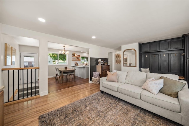 2804 E 39th Ave, Spokane, WA 99223 - living area with light wood-style floors, a chandelier, and recessed lighting