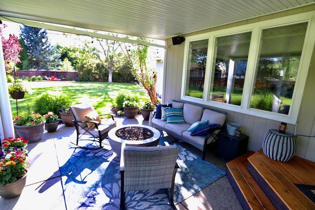 5522 E Cargill Ln, Colbert, WA 99005 - view of patio / terrace with an outdoor living space with a fire pit