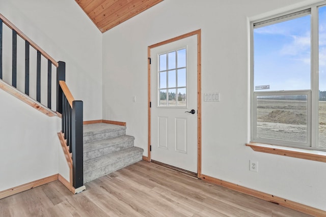 5011B Mason Rd, Clayton, WA 99110 - foyer entrance with stairway, wood finished floors, wood ceiling, and lofted ceiling