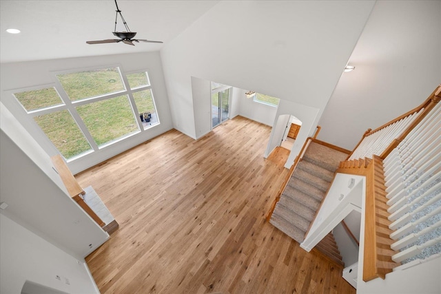 404 W Trail Ridge Ct, Spokane, WA 99224 - stairway featuring hardwood / wood-style flooring, ceiling fan, and recessed lighting