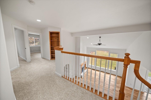 404 W Trail Ridge Ct, Spokane, WA 99224 - hall featuring an upstairs landing, light carpet, and recessed lighting