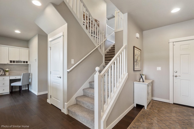 18115 E Barclay Ct Unit 2/3Stoneridge, Encore, Spokane Valley, WA 99016 - foyer entrance featuring stairs, recessed lighting, and dark wood-style flooring