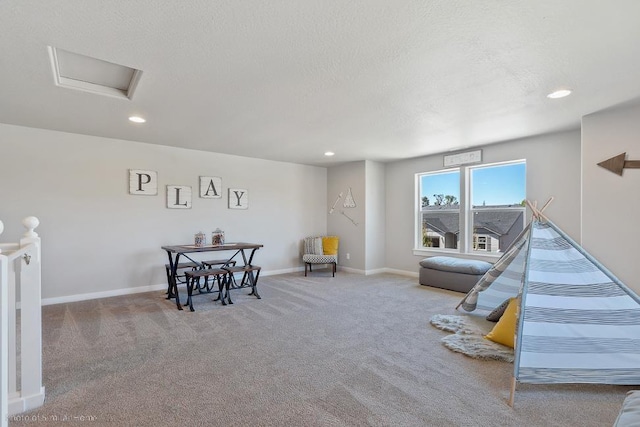 18115 E Barclay Ct Unit 2/3Stoneridge, Encore, Spokane Valley, WA 99016 - recreation room featuring carpet flooring, attic access, recessed lighting, and a textured ceiling