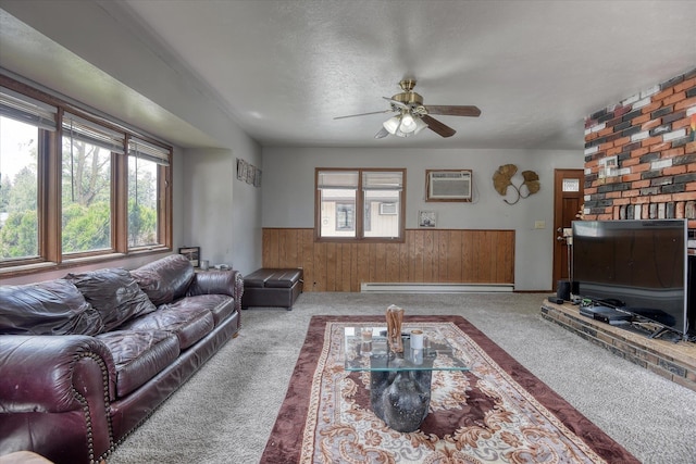 5022 W Garden Springs Ave Unit 5024W, Garden Springs, Spokane, WA 99224 - living room with a wall unit AC, wainscoting, carpet floors, healthy amount of natural light, and a baseboard radiator